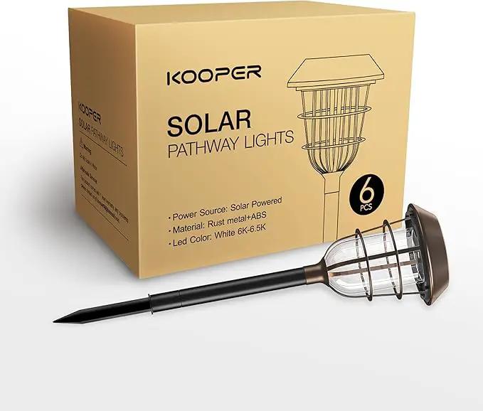 KOOPER Solar Pathway Lights Outdoor, Solar Lights Outdoor, 6 Pack Metal IP65 Waterproof Bright LED Solar Lights for Walkway Garden Yard Patio Decoration, White Light by GreenHaven Gardens