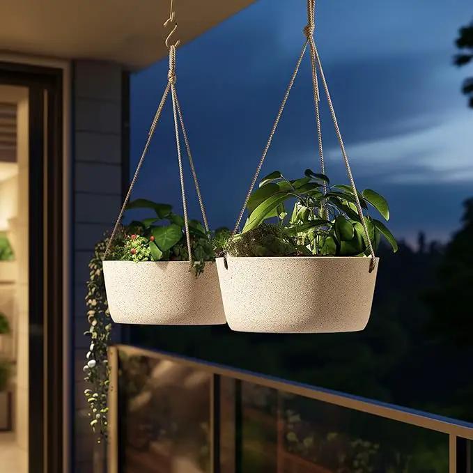 La Jolie Maison Large Hanging Planters - 12 Inch Outdoor Flower Pots, Hanging White Planters Set of 2 by GreenHaven Gardens
