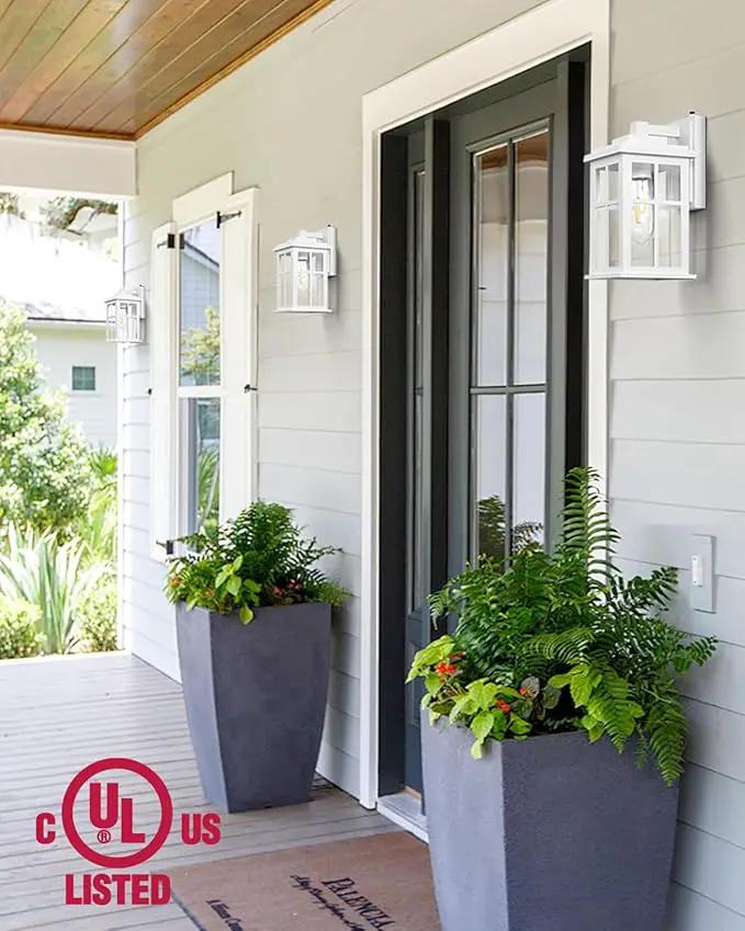 White Outdoor Wall Lights, Dusk to Dawn Exterior Lighting Fixtures, Waterproof Outside Lights for House, Garage, Garden, Entryway, Doorway, Anti-Rust, Modern Style, Tempered Glass by GreenHaven Gardens
