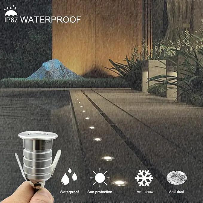 YASHIDA Mini Low Voltage 12-24V DC LED Step Lights,3 Watt Recessed Outdoor LED Landscape Deck Lights for Stair, Pathway, Garden, Warm White 2700K, IP67 Waterproof Stainless Steel Aluminum by GreenHaven Gardens