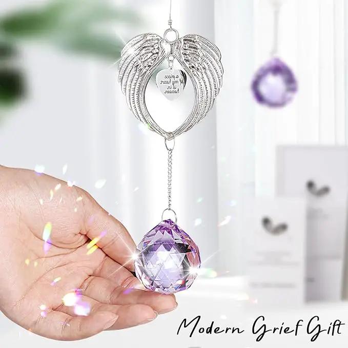 Sympathy Gift Modern Grief Gift for Lose of Loved Ones, Memorial Suncatcher with 40mm Crystal Ball, Sorry for Your Lose Rainbow Maker, Bereavement Gift Idea Angel Wings Design, Purple by GreenHaven Gardens
