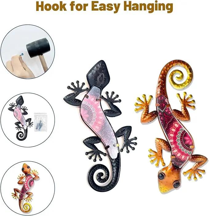HONGLAND Metal Outdoor Wall Decor 2Pcs Gecko Wall Decoration Lizard Metal Hanging Wall Art Glass Sculpture for Garden Yard Patio Fence (Red)… by GreenHaven Gardens