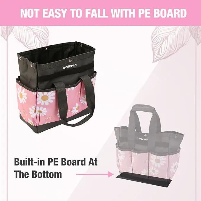 WORKPRO Garden Tool Bag, 9 Pockets Gardening Bag, Heavy Duty Oxford Garden Tote Caddy (Tools NOT Included), 12" x 12" x 6"-Pink Ribbon by GreenHaven Gardens