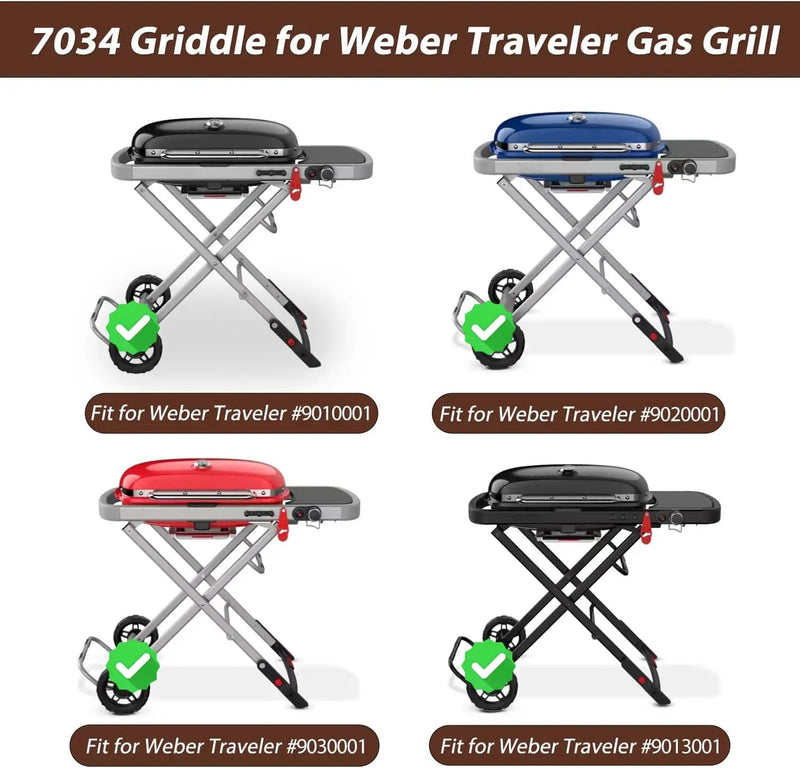 Weber Traveler Griddle Plate, Cast Iron, Black, Rectangular, 24.5'L x 11.5'W x 2'H, Fit for Weber Traveler Grills 9010001 9020001 9030001 9013001 9011701, Replacement Part 7034, with Carry Bag by GreenHaven Gardens
