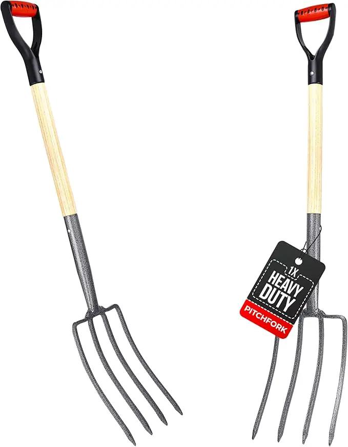 2WAYZ Pitchfork for Gardening - Heavy-Duty Broad Garden Fork - Stainless Border Digging Fork - Wood and Steel Pitch Fork- Durable, Rugged, Professional Quality Tool - 40.6 x 7.1 inch (Black and Red) by GreenHaven Gardens