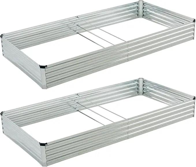 8x4x1ft(2 Pack) Galvanized Raised Garden Bed,Outdoor Planter Box Metal Patio Kit Planting Bed for Vegetables Flowers Herb,Silver by GreenHaven Gardens