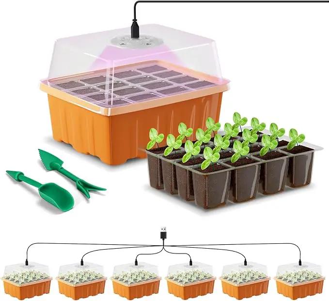 Seed Starter Tray with LED Light, 6 Pack 72 Cells Plant Grow Kit with Adjustable Humidity Vent for Mini Greenhouse Garden Germination,Bonsai Seedlings Starting Growing by GreenHaven Gardens