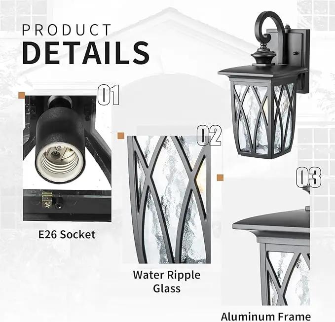 JYZ Dusk to Dawn Outdoor Wall Lantern, Craftsman Style Large Exterior Sconce Light with Water Ripple Glass, Traditional Porch Light Fixture Wall Mount Lamp for Front Porch Doorway Garage Patio Garden by GreenHaven Gardens