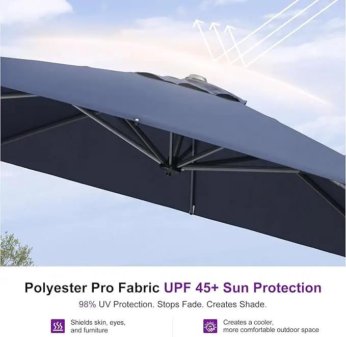 PURPLE LEAF Patio Umbrella with Base 10 Feet Outdoor Cantilever Square Umbrella Aluminum Offset Umbrella with 360-degree Rotation for Garden Deck Pool Patio, Navy Blue by GreenHaven Gardens
