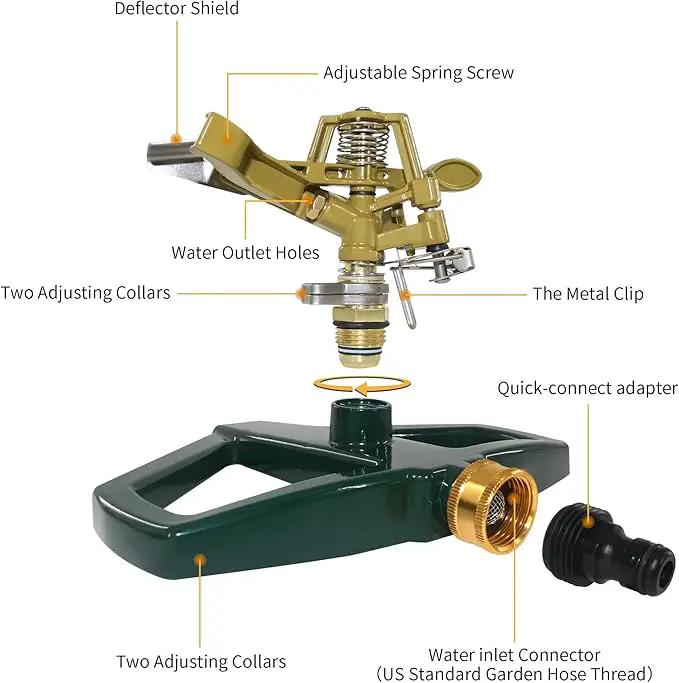 Impact Sprinklers for Yard with Metal Base, Heavy Duty Zinc Alloy Water Sprinkler for Lawn, Automatic 360° Roating for Large Lawn and Garden, Coverage up to 5,800 Sq.Ft, Olive by GreenHaven Gardens