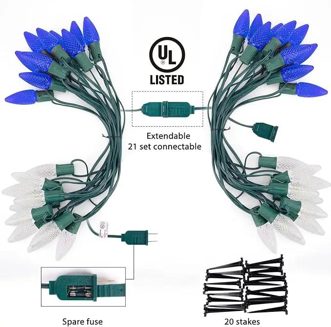 C9 LED Christmas Lights Outdoor with stakes, 25.7ft 20 LED Strawberry String Lights, Connectable Shatterproof Pathway Lights Marker for Path, Lane, Patio, Xmas Holiday Decorations, Blue and White by GreenHaven Gardens