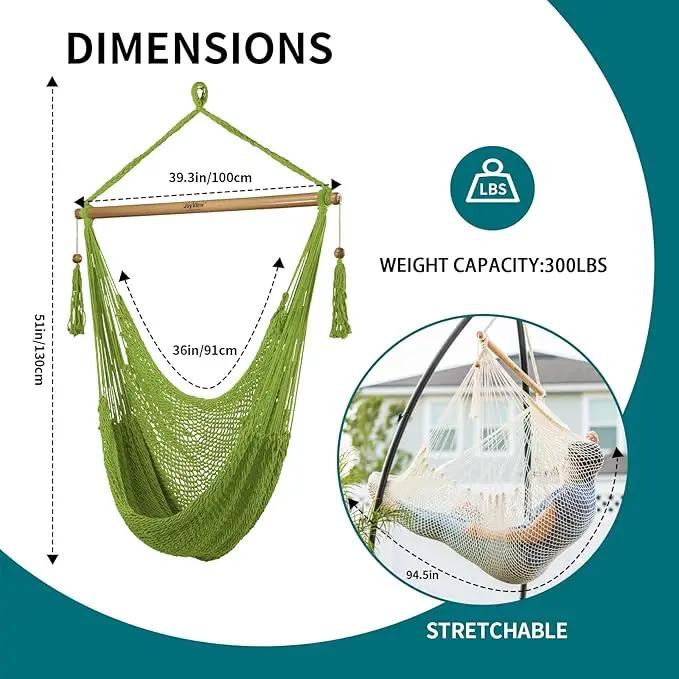 JoyView Hammock Chair with Spreader Bar Caribbean Hammock Swing Chair 300 LBS Weight Capacity XL Rope Hanging Chair for Outdoor Indoor Garden Yard - Light Green by GreenHaven Gardens