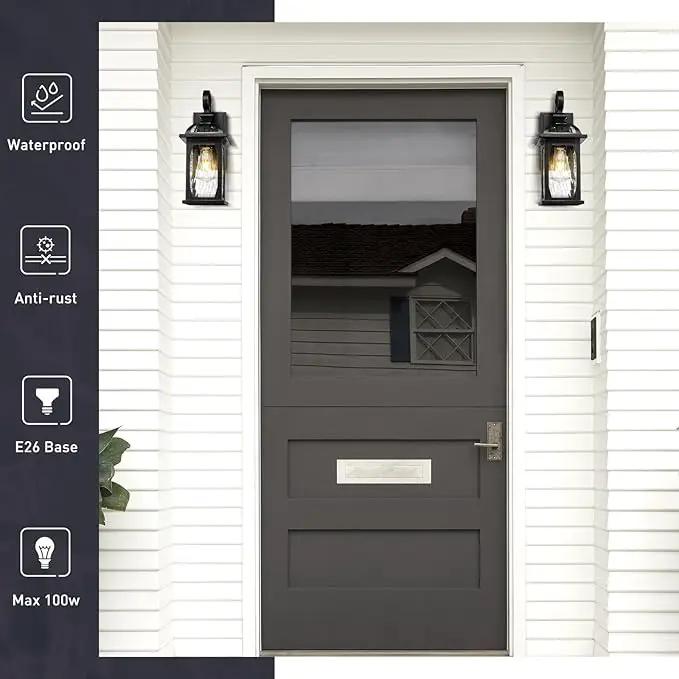 zeyu 15 Inch Outdoor Wall Lights Exterior, Outdoor Patio Light Fixture for Garden Porch, Die-Cast Aluminum with Water Ripple Glass, Black Finish, ZD100B BK-WP by GreenHaven Gardens