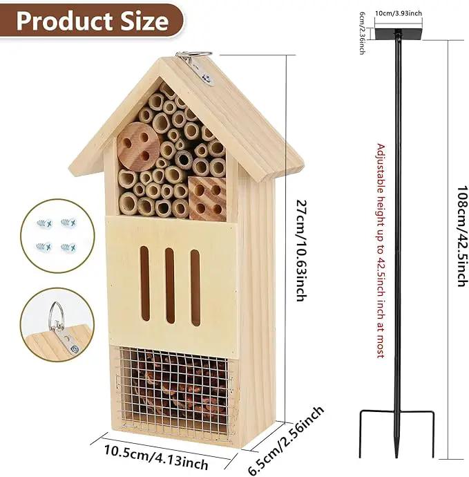 Wooden Insect House, Bee House with Metal Stake for Gardens, Insect Hotel & Butterfly Hotel on The Ground or Hanging on Tree Wall, Natural Insect Habitat for Bee, Butterfly, Ladybirds, Bugs by GreenHaven Gardens