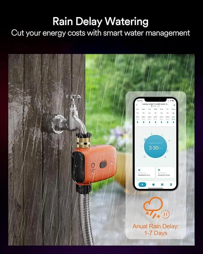 Lumary Smart Sprinkler Timer, WiFi Water Timer for Garden Hose, Brass Inlet Water Hose Timer, Manual/Automatic Irrigation Timer, App/Voice Control Work with Alexa (Gateway Included), Orange, L-WT1A1 by GreenHaven Gardens
