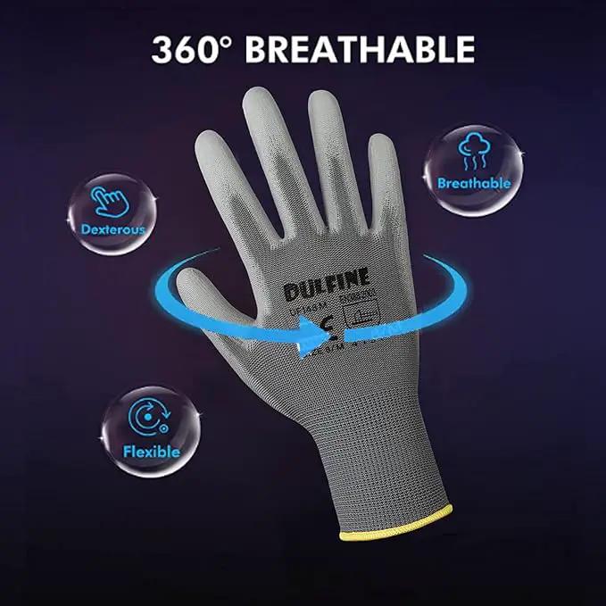 DULFINE Safety Work Gloves for Men PU Coated 60 Pairs Bulk Pack,Grey Seamless Knit Glove with thin Polyurethane Coated Smooth Grip on Palm & Fingers,Ideal for General Duty Work (Extra Large) by GreenHaven Gardens