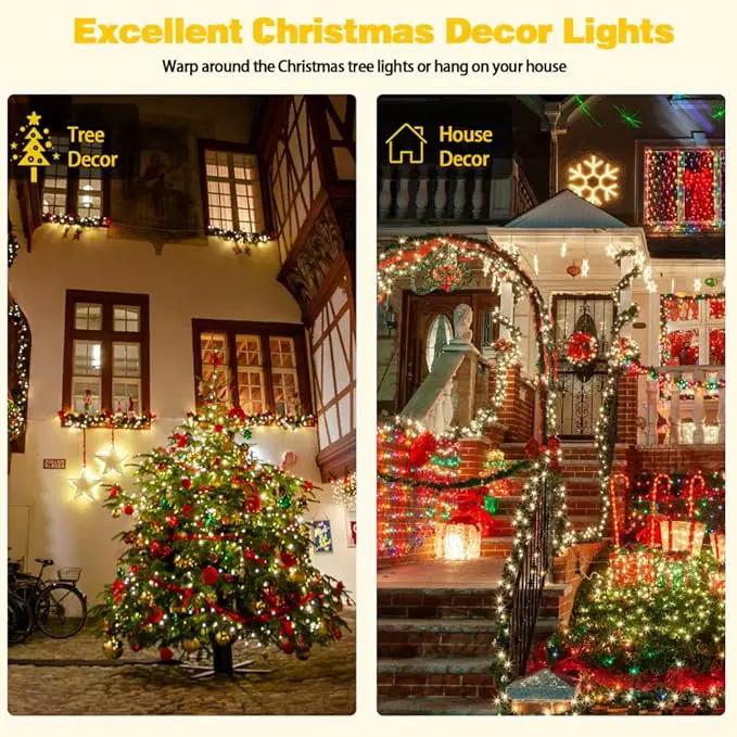 EEW 4-Pack Solar String Lights Outdoor, 400 LED 132FT Solar Christmas Lights with 8 Lighting Modes, Waterproof Green Wire Solar Tree Lights for OutsideXmas Wedding Party Garden Decoration (Warm White) by GreenHaven Gardens