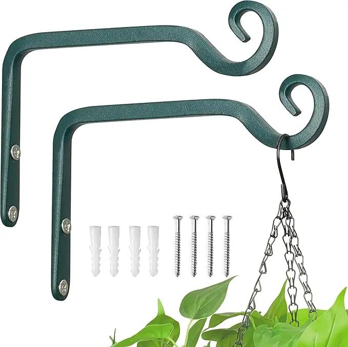 Kingsyard 2-Pack Wall Plant Hanger Outdoor - Heavy Duty Metal Hanging Bracket Hooks for Hanging Plant Bird Feeders Lanterns Wind Chimes Outdoor & Indoor, 6-Inch/Green by GreenHaven Gardens