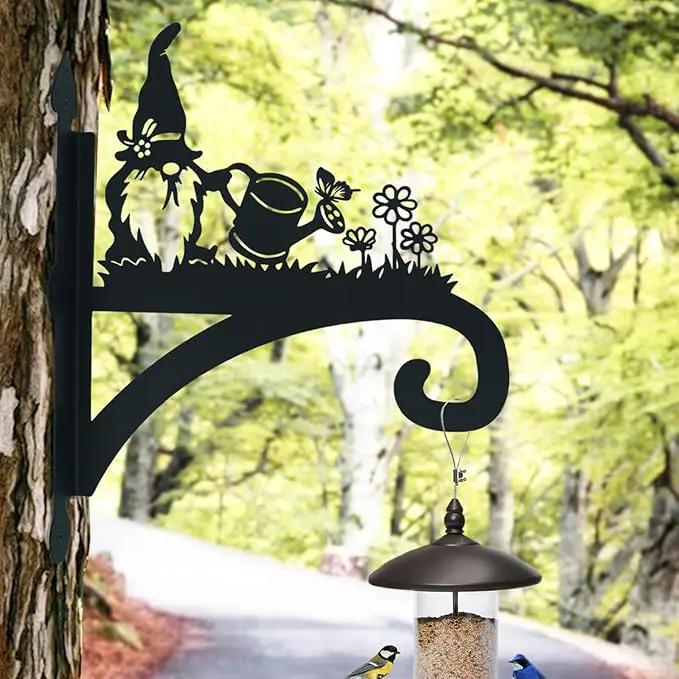 Hanging Plant Bracket Heavy Duty Iron Ornamental Gnome Silhouette Hanging Plant Hangers Outdoor 12 inch Hanging Basket Bracket Hook Wall Mounted for Flower Pot, Lantern, Bird Feeder, Wind Chimes by GreenHaven Gardens