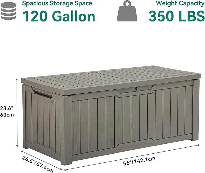 YITAHOME 120 Gallon Outdoor Storage Deck Box, Large Resin Patio Storage for Outdoor Pillows, Garden Tools and Pool Supplies, Waterproof, Lockable (Light Brown) by GreenHaven Gardens