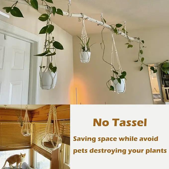 Macrame Plant Hangers with Pots and Saucers, 3 Pack Hanging Planters for Indoor Plants Hanging Plant Holders with Hooks 34" / 26" / 20" by GreenHaven Gardens