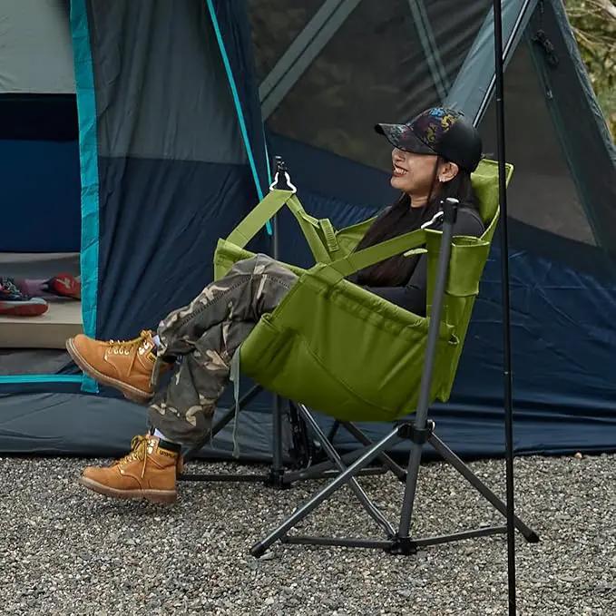 Timber Ridge Hammock Camping Chair with Adjustable Backrest, Heavy Duty Folding Hammock Chair Supports 300lbs, Portable Hammock Chair for Camping, Travelling and Patio, Green by GreenHaven Gardens