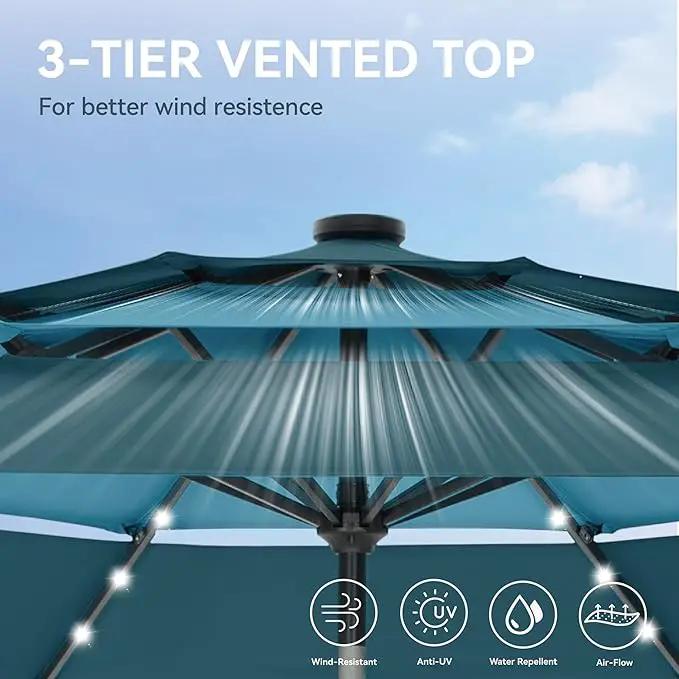GREEN PARTY 10ft Outdoor Patio Umbrella, Auto-Tilt Market Table Umbrellas with Crank, 8 Sturdy Ribs & 1.5" Pole UV Protection for Garden Deck Backyard Pool by GreenHaven Gardens