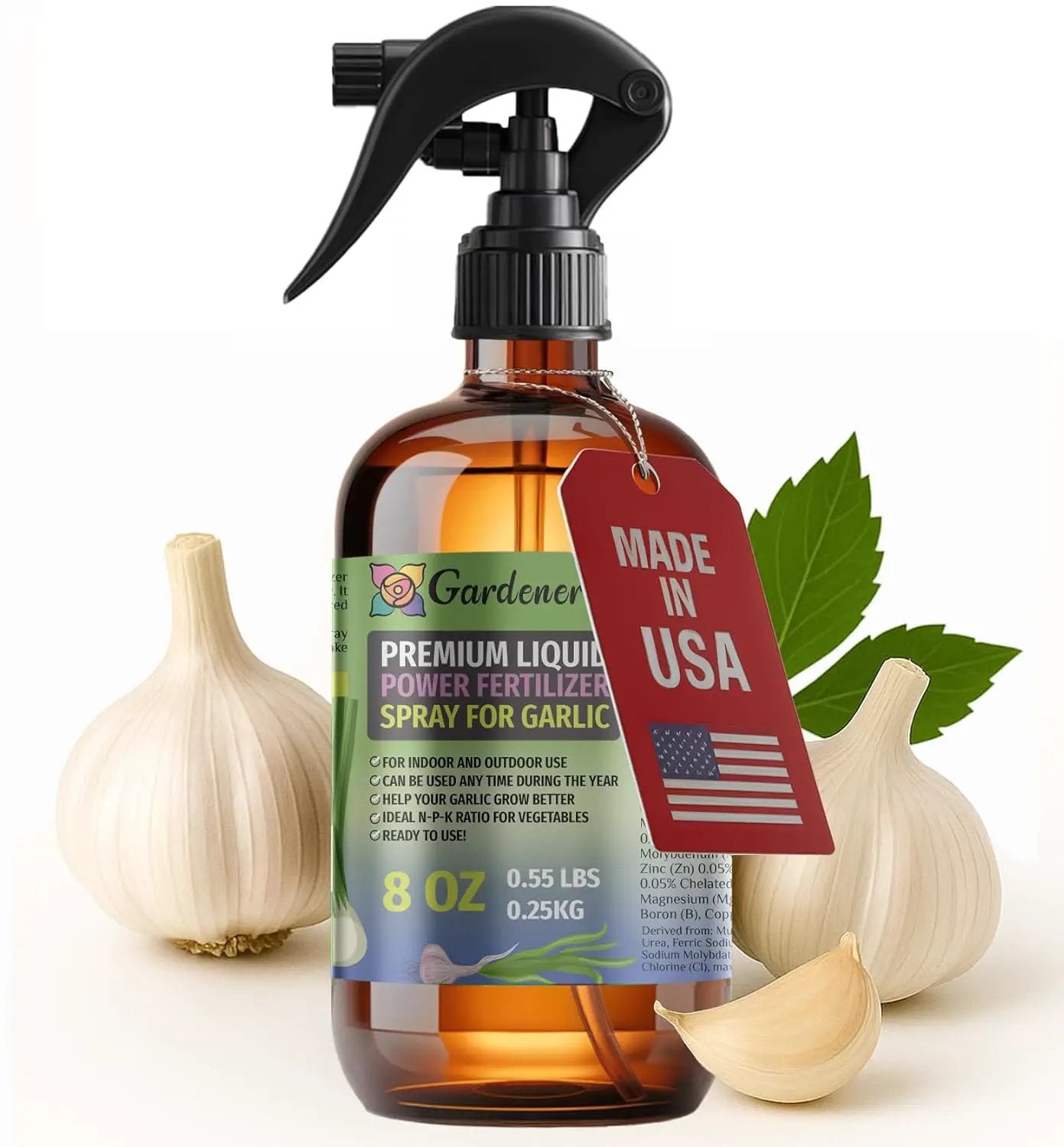 Liquid Power Garlic Fertilizer Spray – Ready-to-Use Liquid Plant Food Mist for Garlic – Premixed, Easy Application – Fast-Acting Formula for Growth, Roots & Yield – Indoor & Outdoor Use – 8 oz by GreenHaven Gardens