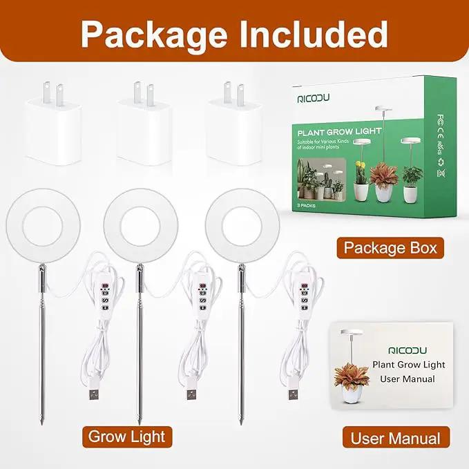 Grow Lights for Indoor Plants Small Potted - Full Spectrum, Auto 3/9/12H Timer, 10-Level Dimming & Adjustable Height - Compact Grow Light for Succulents, Herbs, Foliage in Home/Office (White,3PACKS) by GreenHaven Gardens