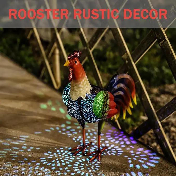 Solar Metal Rooster Animal Lights Decor Metal Chicken Sculpture for Backyard Patio Decor & Lawn OrnamentsGifts10.6inchesH (Rooster) by GreenHaven Gardens