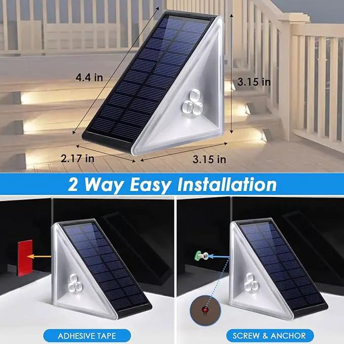 Solar Step Lights Outdoor Waterproof IP67, 12 Pack Solar Powered Stair Light with 3 LEDs, Triangle Solar Deck Light for Outside Garden Patio Yard Porch Front Door, Warm White by GreenHaven Gardens
