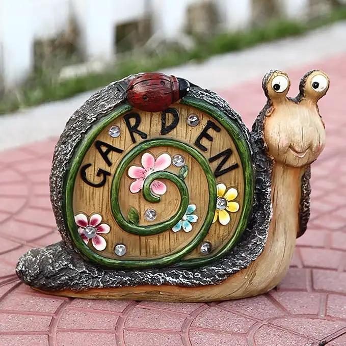 Snail Statue with Flower Gifts for Garden - LED Lights Waterproof - Lawn Decor Snail Statue Lawn Decor Snail for Patio, Balcony, Yard Ornament 7.68 Inch Tall by GreenHaven Gardens