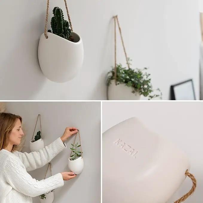 Wall Planters -Ellie- | Hanging Ceramic Plant Pots 3 Pieces | Wall Decoration for Indoors, Balcony and Garden | White (Matte) by GreenHaven Gardens