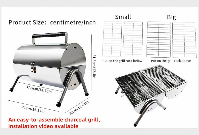Upgraded Rust-Resistant Premium Stainless Steel Portable Charcoal Grill, Dual Large Grilling Zones,Easy-to-Assemble Outdoor Small Grill for Backyard,Patio,Travel&Camping,Foldable Tailgate Compact BBQ by GreenHaven Gardens