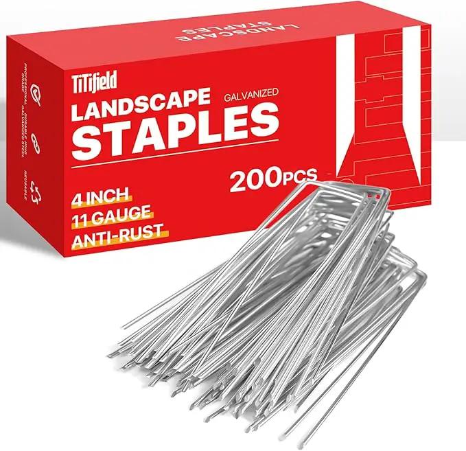 4 Inch 200 Pack Landscape Staples Galvanized Garden Stakes Anti-Rust Landscape Pins for Weed Barrier Fabric, Artificial Turf and Landscape Fabric by GreenHaven Gardens