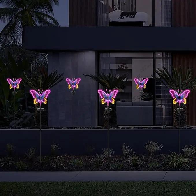 Butterfly Solar Lights, Solar Butterfly Outdoor Light, Garden Decor,Neon Butterfly Garden Lights for Outside, Yard, Pathways,Patio, Lawn, or Landscaping Decor (Amaranth, 2 Pack) by GreenHaven Gardens