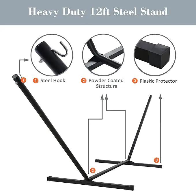 SUNCREAT Hammocks for Outside with Stand, Freestanding Hammock with Frame, 450 lbs Capacity, Grey Pattern by GreenHaven Gardens