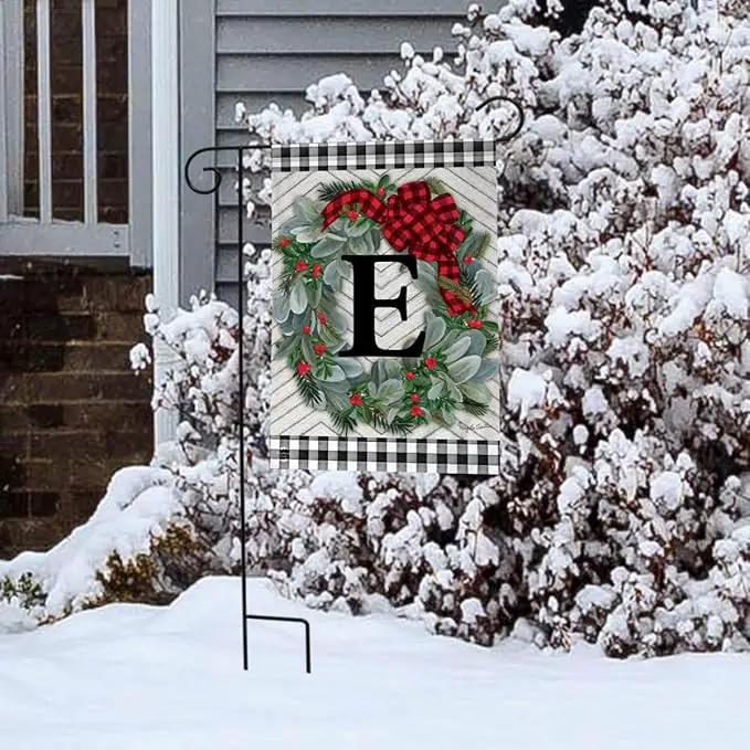 Winter Wreath Monogram Letter E Garden Flag 18" x 12.5" Briarwood Lane by GreenHaven Gardens