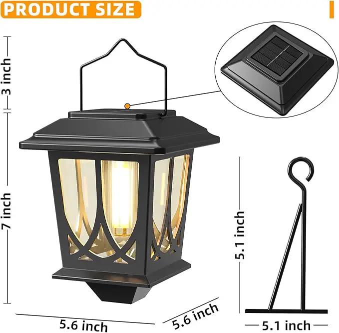 Solar Lanterns Outdoor Waterproof 2 Pack, Glass Auto On/Off LED Hanging Solar Lights, Outdoor Lantern with Wall Mount for Yard Fence Patio - Black by GreenHaven Gardens