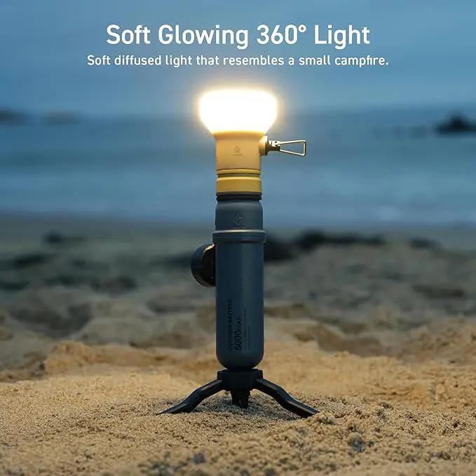 ELECOM NESTOUT Outdoor Camping LED Lantern w/ Mini Tripod, Dimmable USB Powered Soft LED Light, IP44 Water Dust Resistant, 10-350 Lumen, Portable Lamp for NESTOUT Power Bank, Beige (LAMP-1) by GreenHaven Gardens