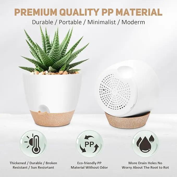 12 Inch Large Self Watering Plant Pot Set, Flower Pots with Multi-Mesh Drainage Holes and Saucer, Suitable for Indoor and Outdoor Garden Plants, White. by GreenHaven Gardens