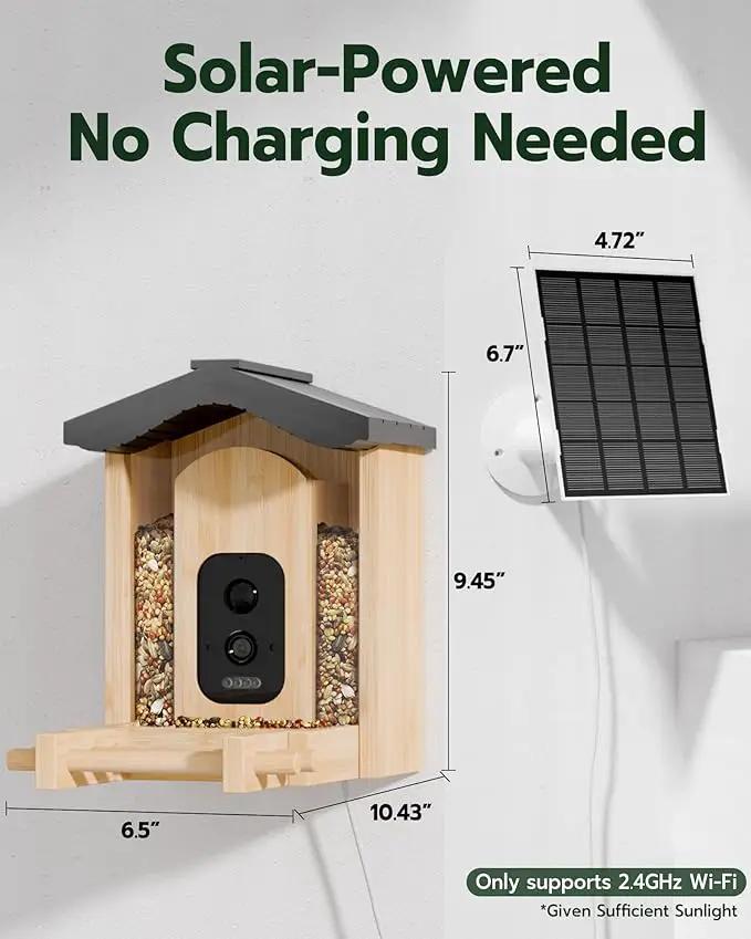 Bird Feeder with Camera, Smart Bird Feeder for Outdoors, Wild Birds Feeders with Solar Panel Bamboo Birds House Camera for Birdlovers, AI Auto Capture Birds & Real-time Notification (Gable) by GreenHaven Gardens