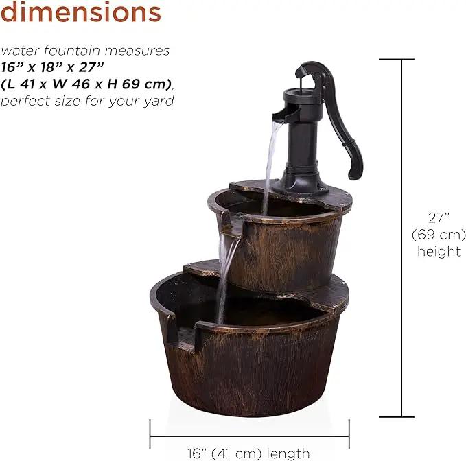 Alpine Corporation - Outdoor Rustic 2-Tiered Barrel and Pump Water Fountain – Bronze Finish, Relaxing Water Flow, Ideal for Garden, Patio, & Yard Décor, 27"H by GreenHaven Gardens