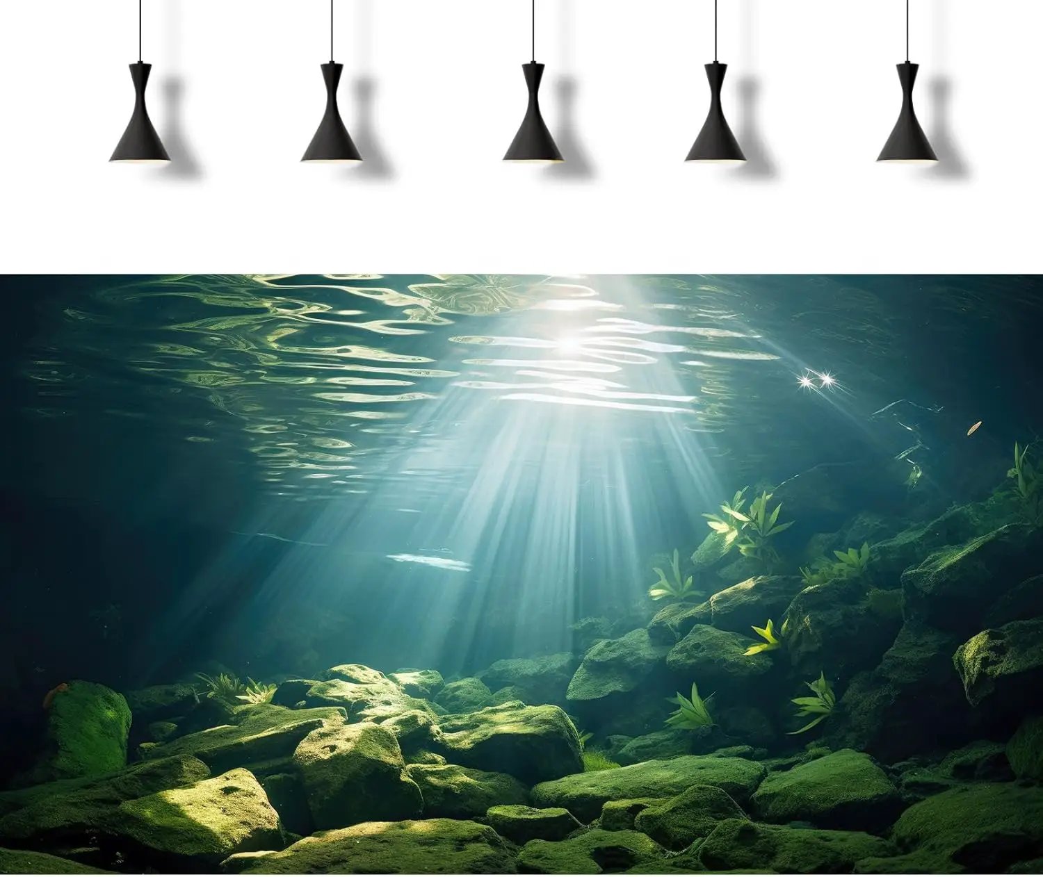Under The Sea Aquarium Background Aquatic Plants Deep Sea Fish Tank Background Underwater Sunray Rock Terrarium Backgrounds Deep Ocean Floor Tropical Fish Tank Backgrounds 36x20in by GreenHaven Gardens
