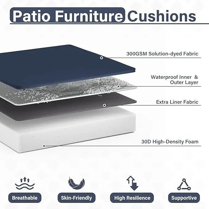Patio Chair Cushions 17 X 16 X 3 Inch Waterproof Outdoor Seat Cushions for Patio Furniture, Outdoor Sofa Couch Pads with Ties & Handle, Set of 2, Navy Blue by GreenHaven Gardens
