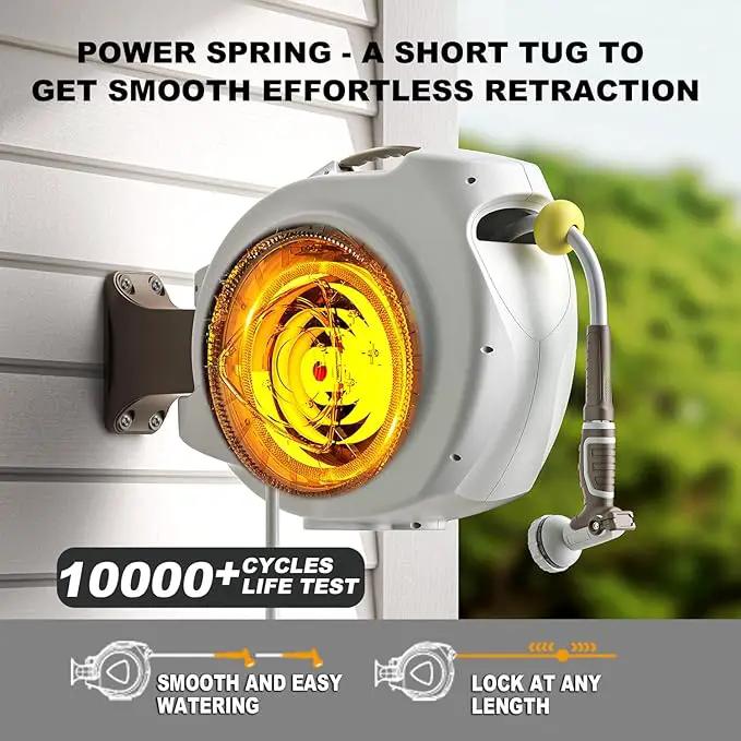 Retractable Garden Hose Reel, 1/2 in 100+6 ft, Heavy Duty Wall Mounted Water Hose Reel, Spring Power Automatic Rewind, Any Length Lock, 180° Swivel Bracket, 10 Pattern Spray Nozzle by GreenHaven Gardens