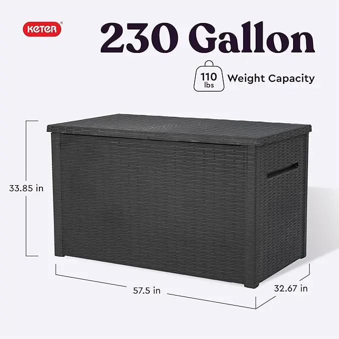 Keter Java XXL 230 Gallon Resin Rattan Look Large Outdoor Storage Deck Box for Patio Furniture Cushions, Pool Toys, and Garden Tools, Dark Grey by GreenHaven Gardens