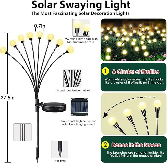 6-Pack Solar Garden Lights, 48 LED Solar Lights Outdoor for Garden Decor, Waterproof Firefly Light Outdoor (Sway by Wind), Swaying Light for Outside Yard Pathway Landscape Decorations (Warm White) by GreenHaven Gardens