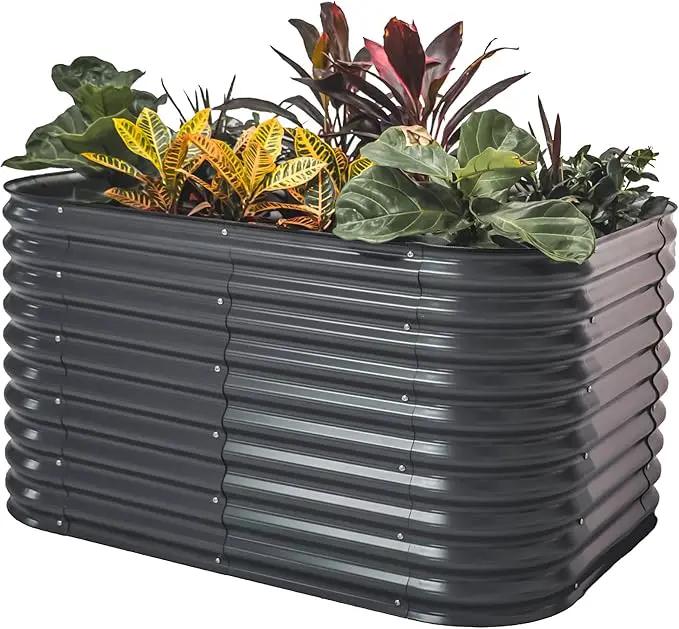 Vego garden 32" Extra Tall Raised Garden Bed Kits, 6 in 1 Modular Raised Planter Box for Vegetables Flowers Fruits Oval Metal Raised Garden Bed- Modern Gray by GreenHaven Gardens