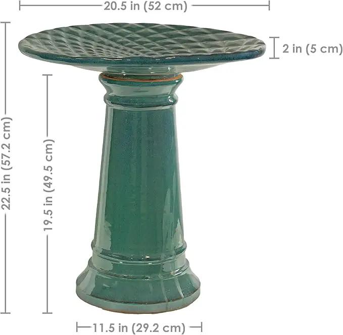 Sunnydaze Rennes Outdoor Ceramic Bird Bath - 22.5" H - UV- and Frost-Resistant - Glazed Bowl and Pedestal with Turquoise Finish by GreenHaven Gardens